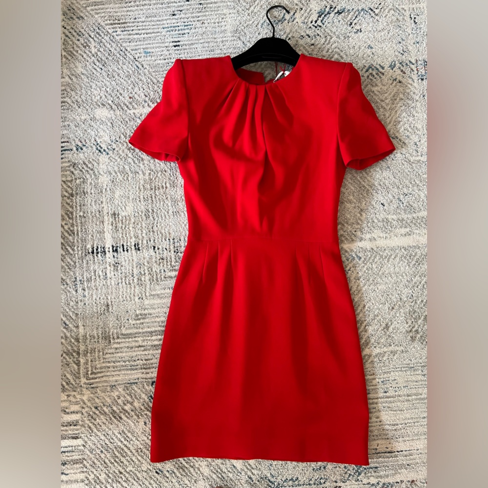 Alexander McQueen Red Mini Dress. Size 38. Padded Shoulders.